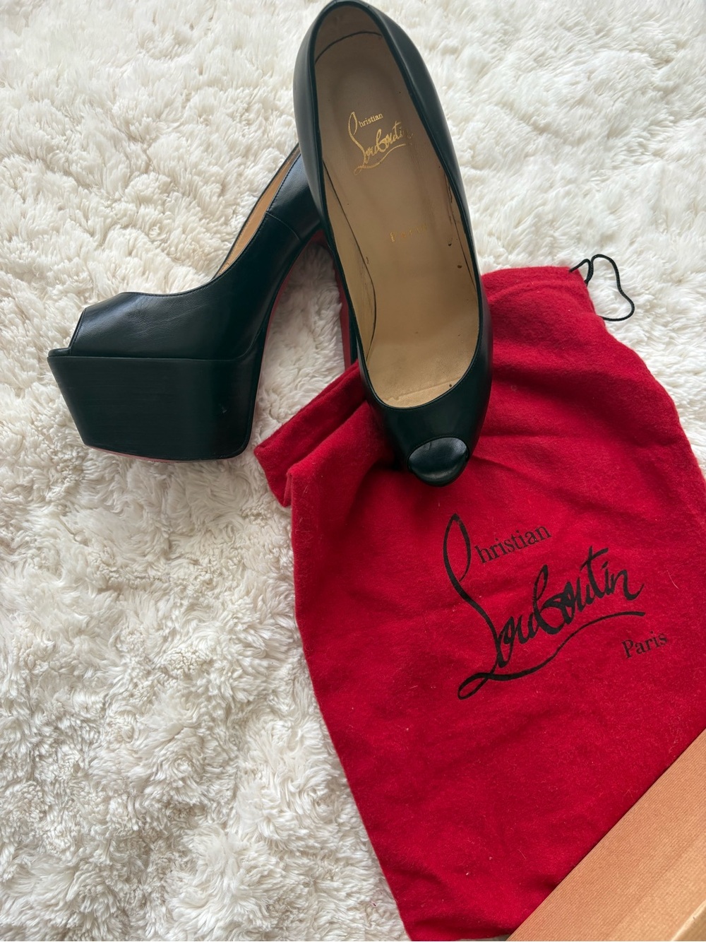 Saks Fifth Avenue Black Leather Platform Peep-Toe Pumps
